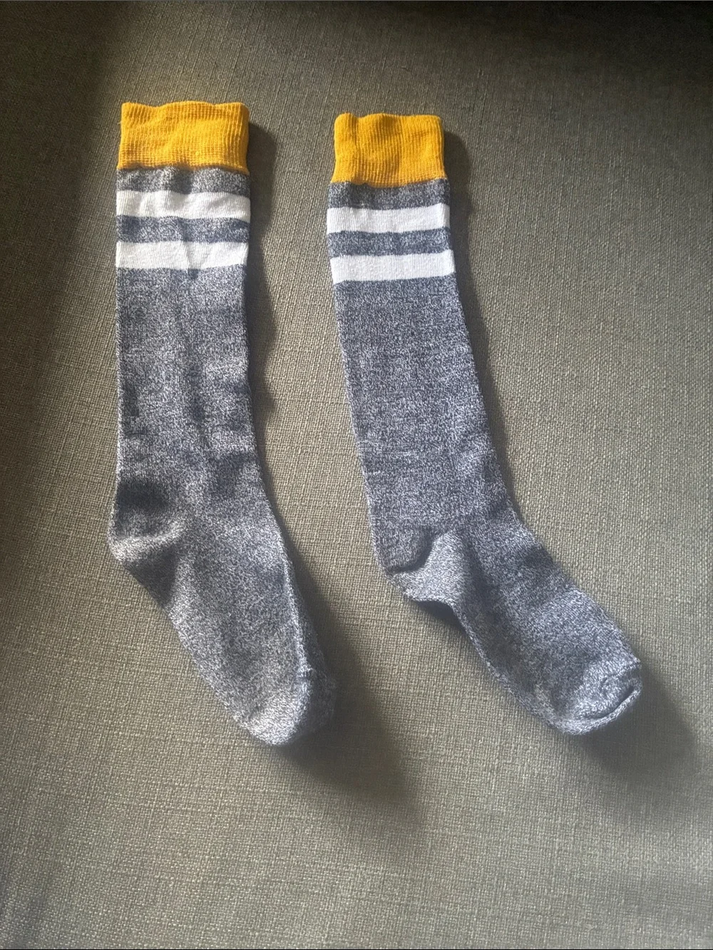 Gray Knee Socks with Yellow Cuff and White Stripes